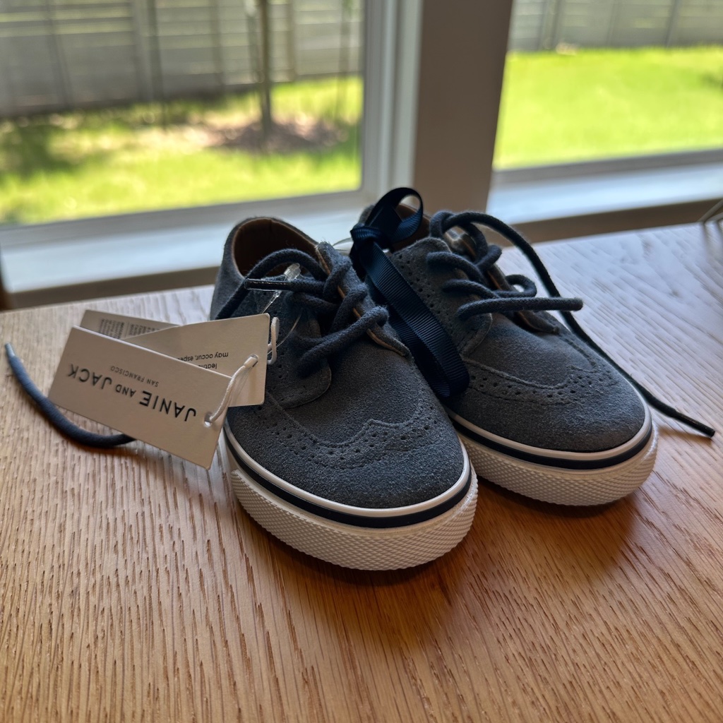 New W/ Tags Janie & Jack Blue Suede Leather Sneakers, 7t Toddler Boys Nwt